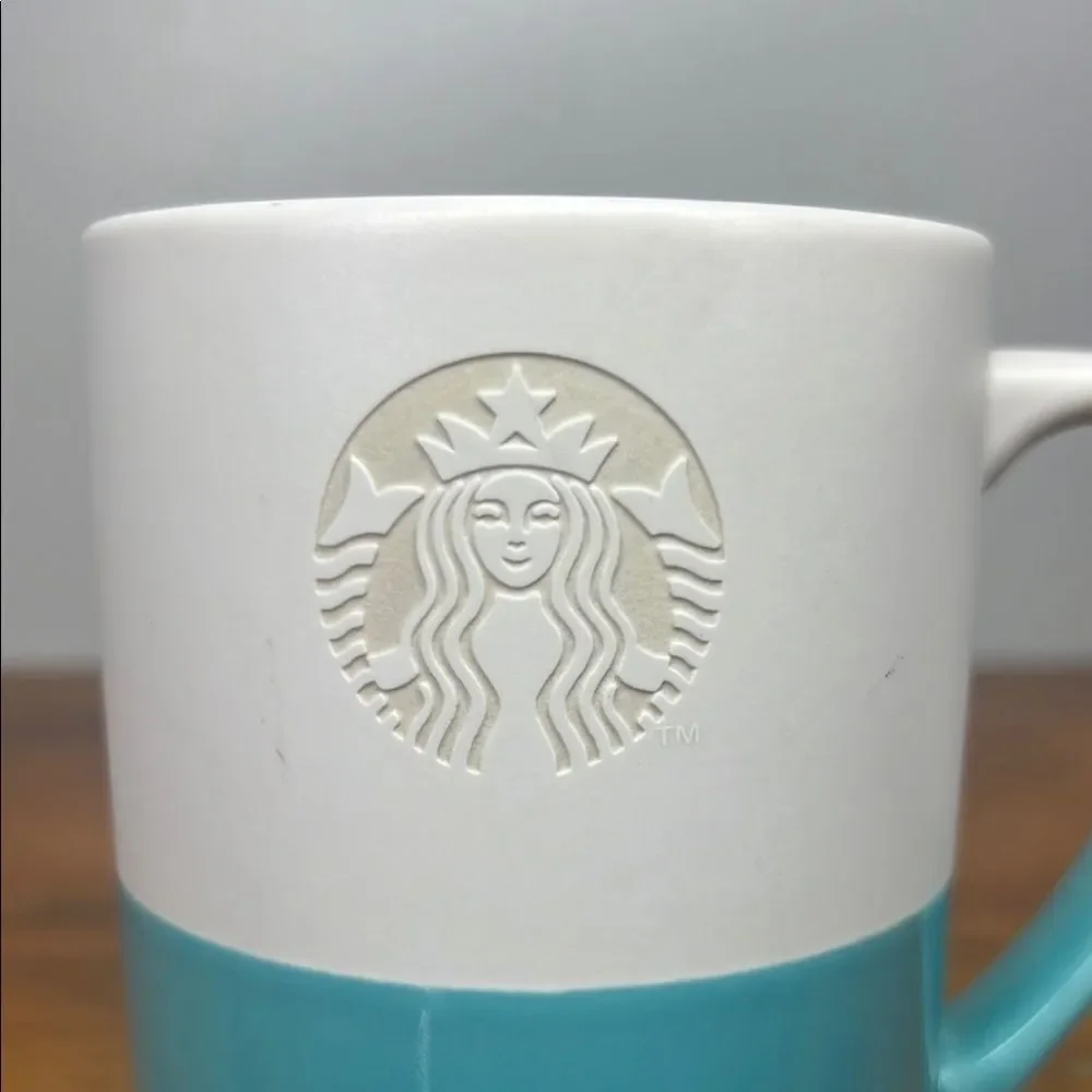 Starbucks White and Teal Mug
